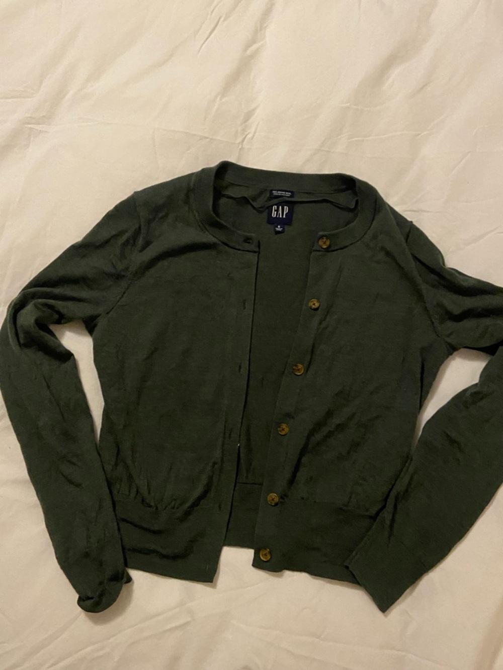 GAP Women's Dark Green 100% Wool Button Cardigan